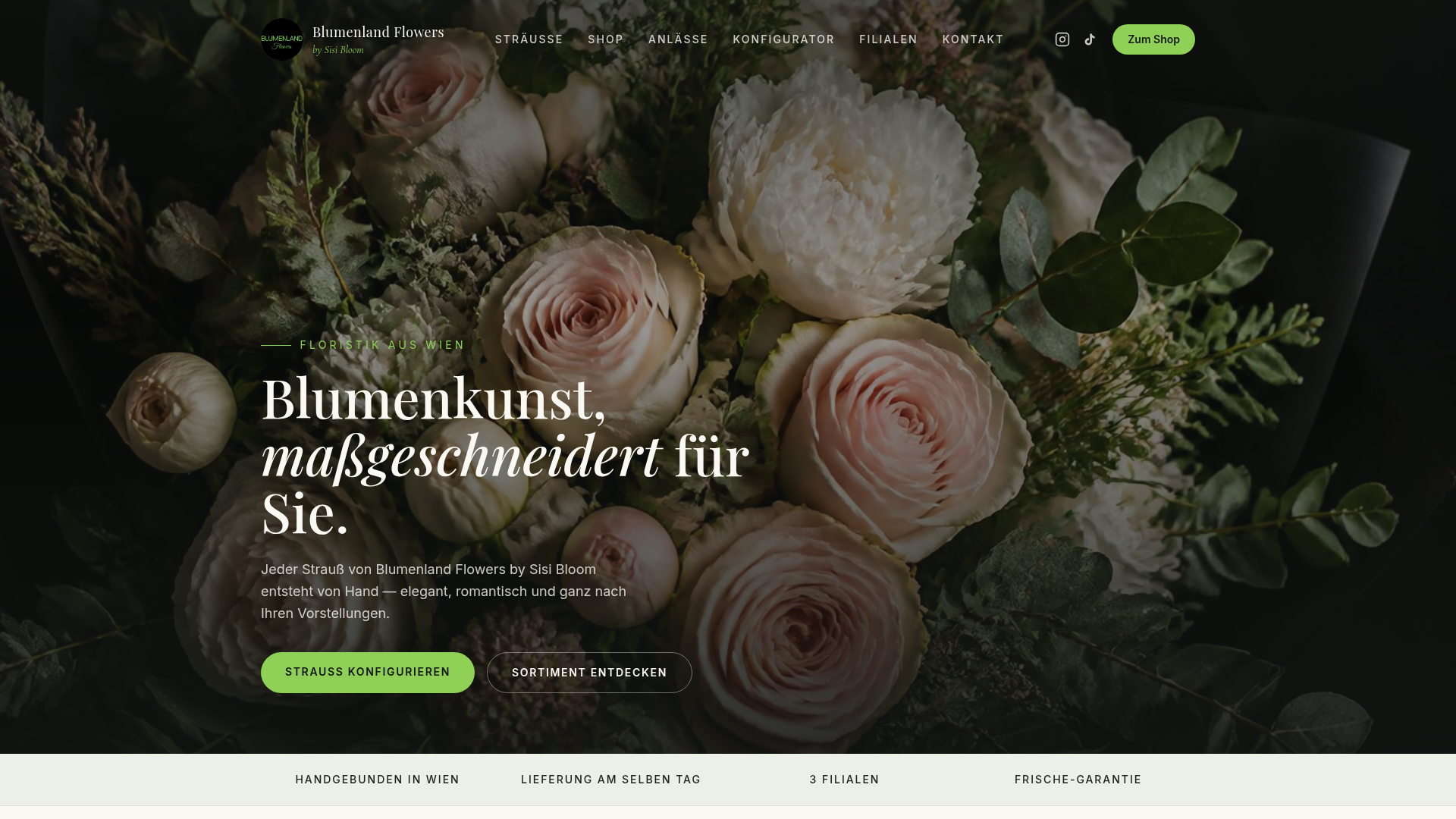 Startseite der von SalesXperts Austria realisierten Website Blumenland Flowers
