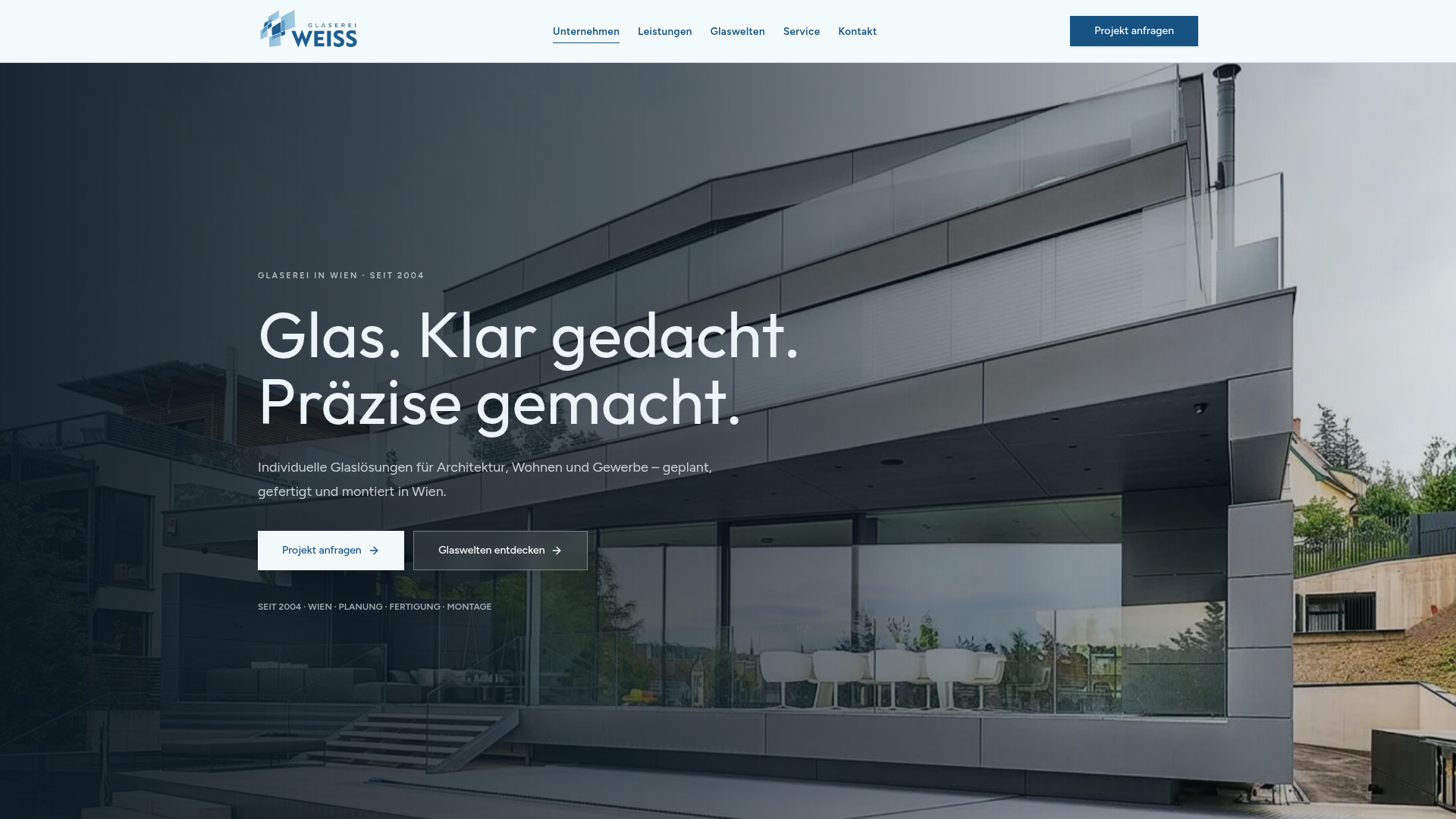 Startseite der von SalesXperts Austria realisierten Website Glaserei Weiß