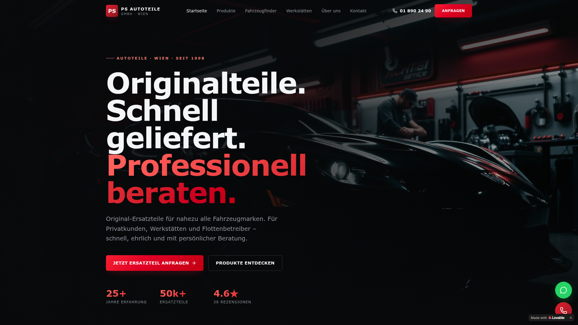 Musterprojekt einer Website für Autoteile und KFZ-Zubehör
